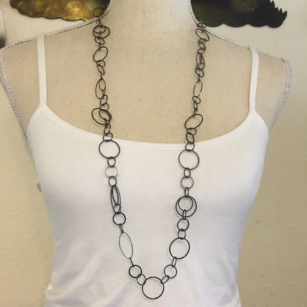 NY&Co dark chrome chain link long necklace